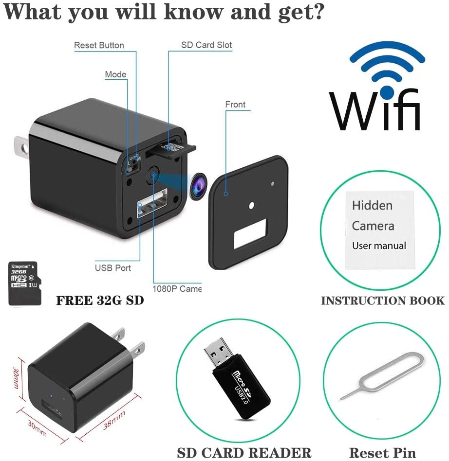 1080P HD WiFi Streaming Mini USB Wall Charger Hidden Spy Camera