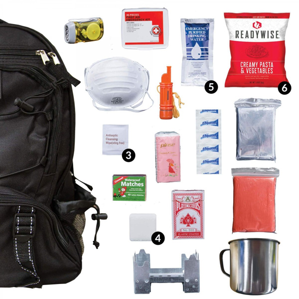 ReadyWise 64 Piece Emergency Survival Medical Supplies Food Black Backpack