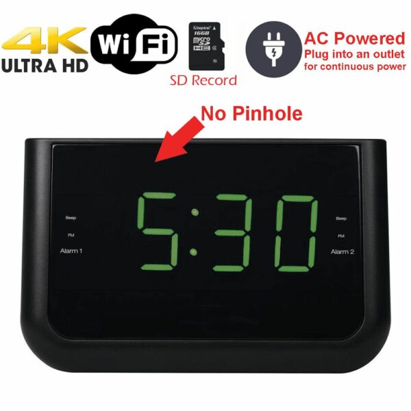 Fully Functional Desktop Alarm Radio Clock With 4K UHD Wifi Camera