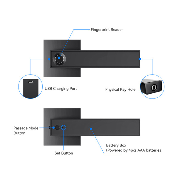Wifi Bluetooth Fingerprint Smart Door Lock Lever Handle