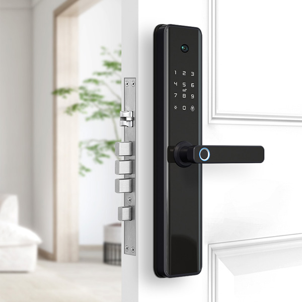 Wifi Video Camera Fingerprint Key Fob Smart Door Lock Handle Large Mortise