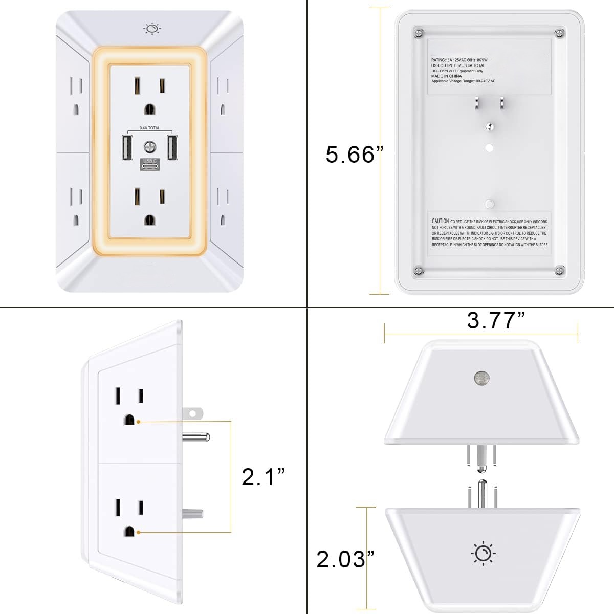 Six Outlet Adapter Surge Protector With 4K UHD Wifi Camera